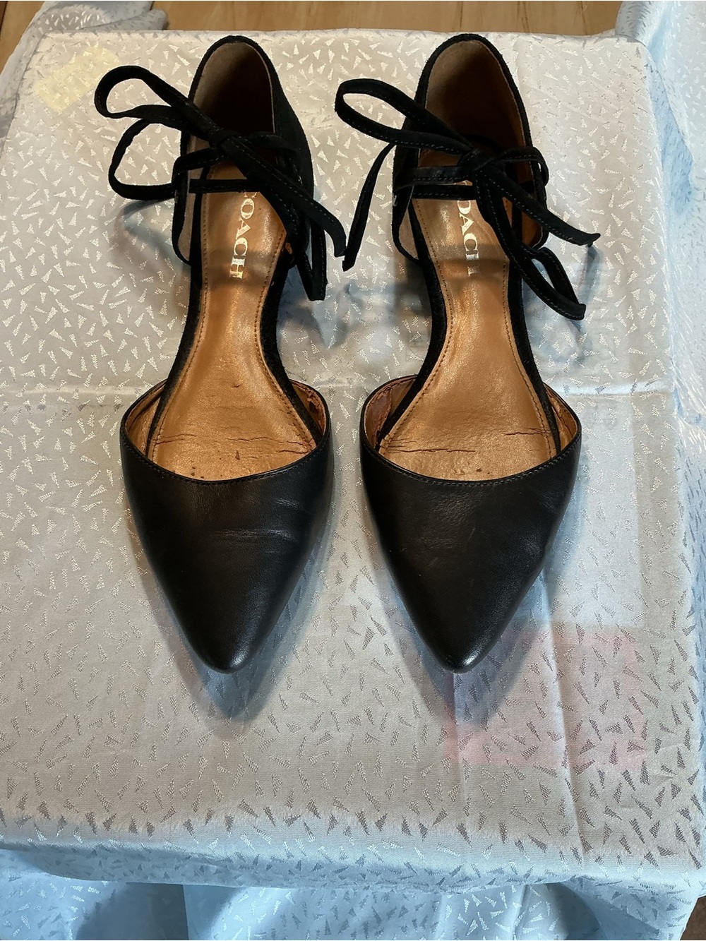 Coach Black Pointed Toe Ankle Tie flats